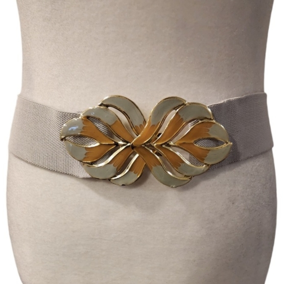 Gray Belt with Metal Gray and Gold Colour Metal Buckle and Elastic Band - Picture 3 of 3